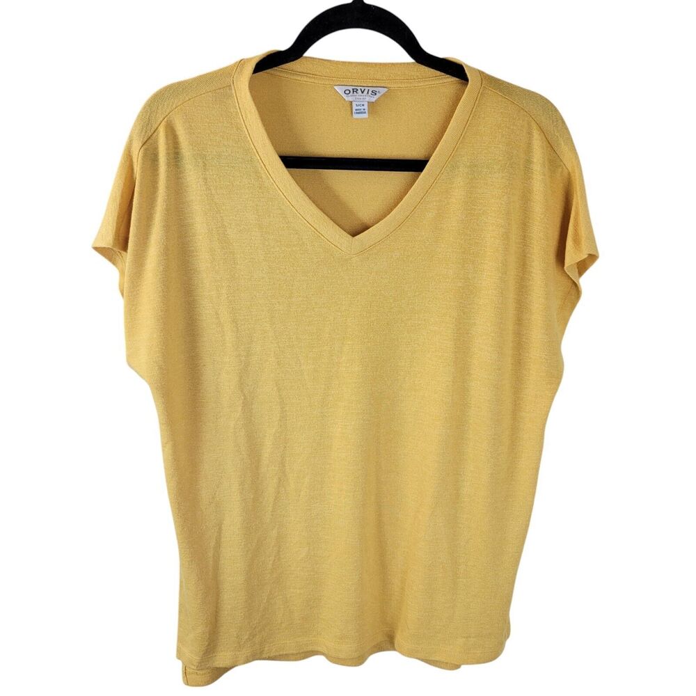 Orvis Womens Sz S Yellow Solid Cap Sleeve Knitted V-Neck Casual Top